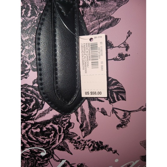 Victoria's Secret Tote Bag,‎ Pink with Black Floral Design, 16 x 11.5 x 5 - Picture 6 of 7